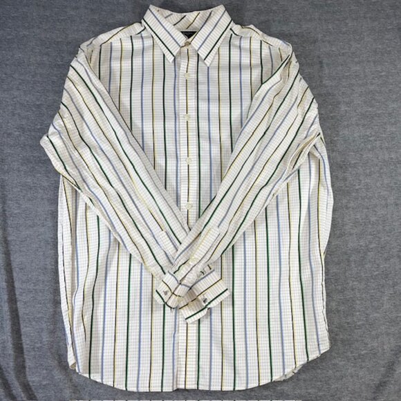 Sean John Shirt Mens 3XL XXXL Beige Check Stripe Logo French Cuffs Career Church - Picture 1 of 8